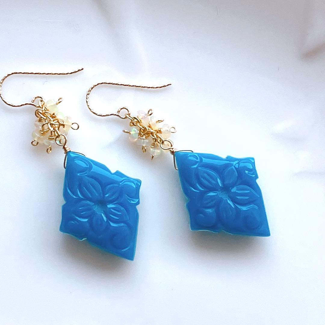 ターコイズ×水晶×MOPトリプレットストーンピアス✧オパール