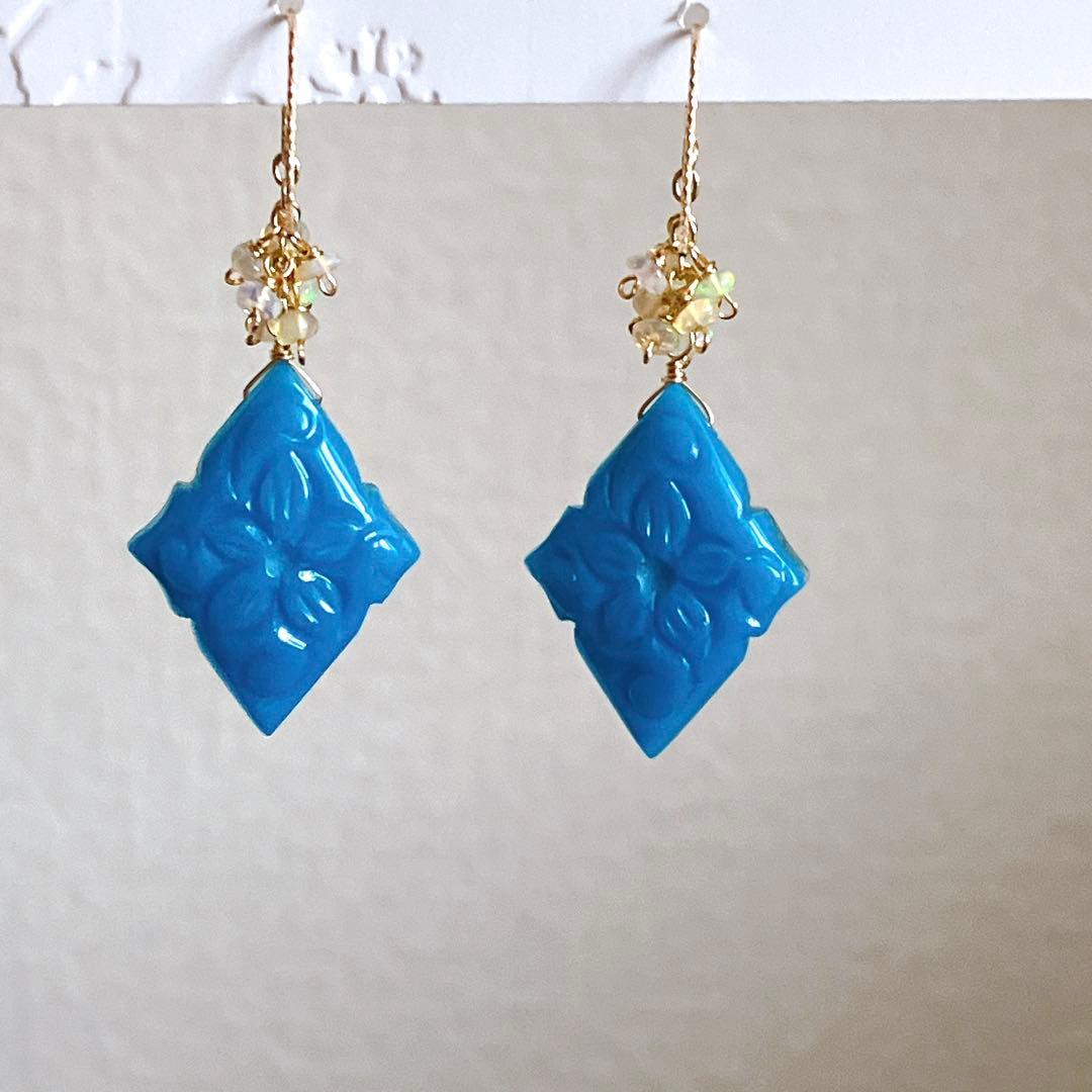 ターコイズ×水晶×MOPトリプレットストーンピアス✧オパール