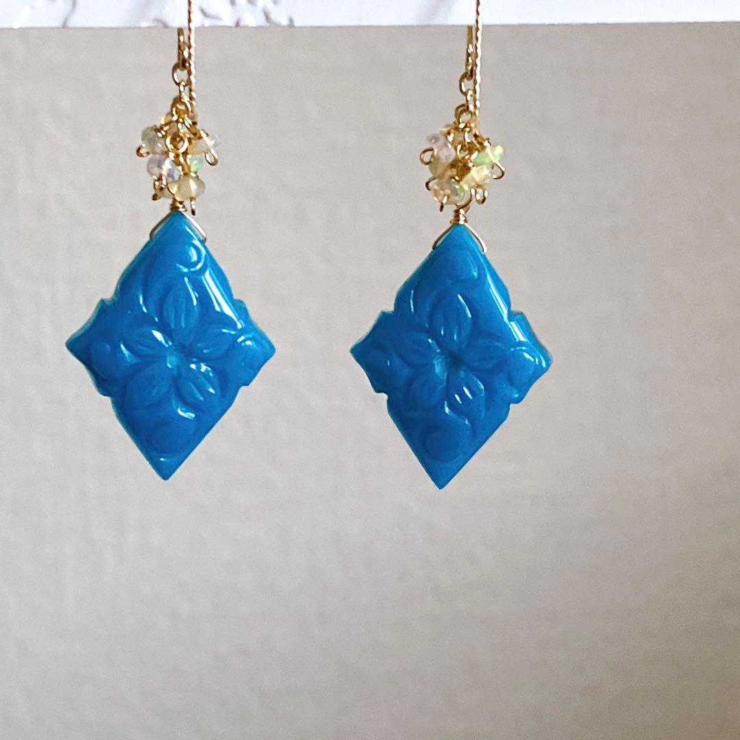 ターコイズ×水晶×MOPトリプレットストーンピアス✧オパール