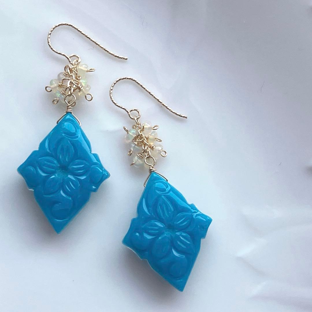 ターコイズ×水晶×MOPトリプレットストーンピアス✧オパール