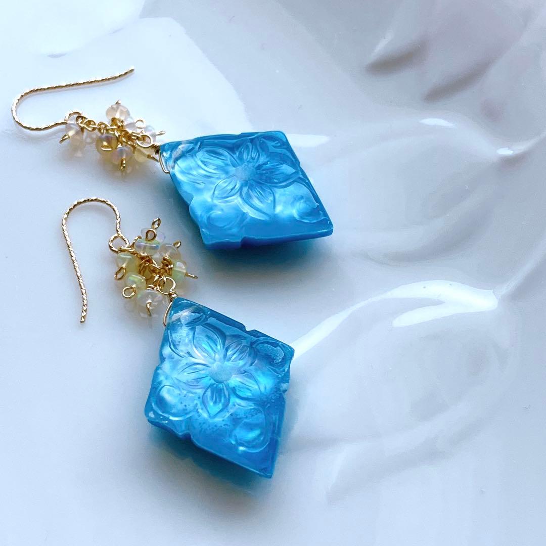 ターコイズ×水晶×MOPトリプレットストーンピアス✧オパール