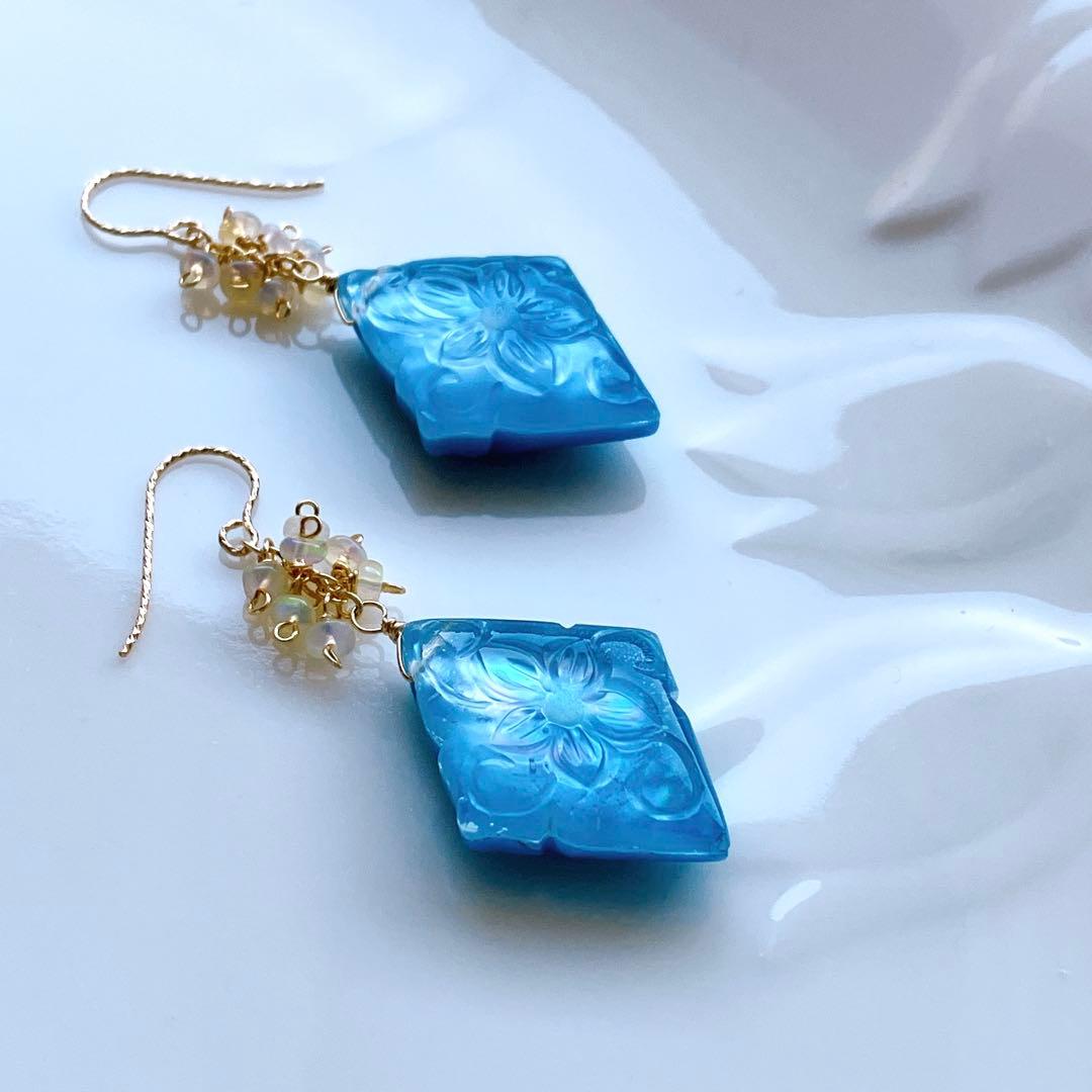 ターコイズ×水晶×MOPトリプレットストーンピアス✧オパール