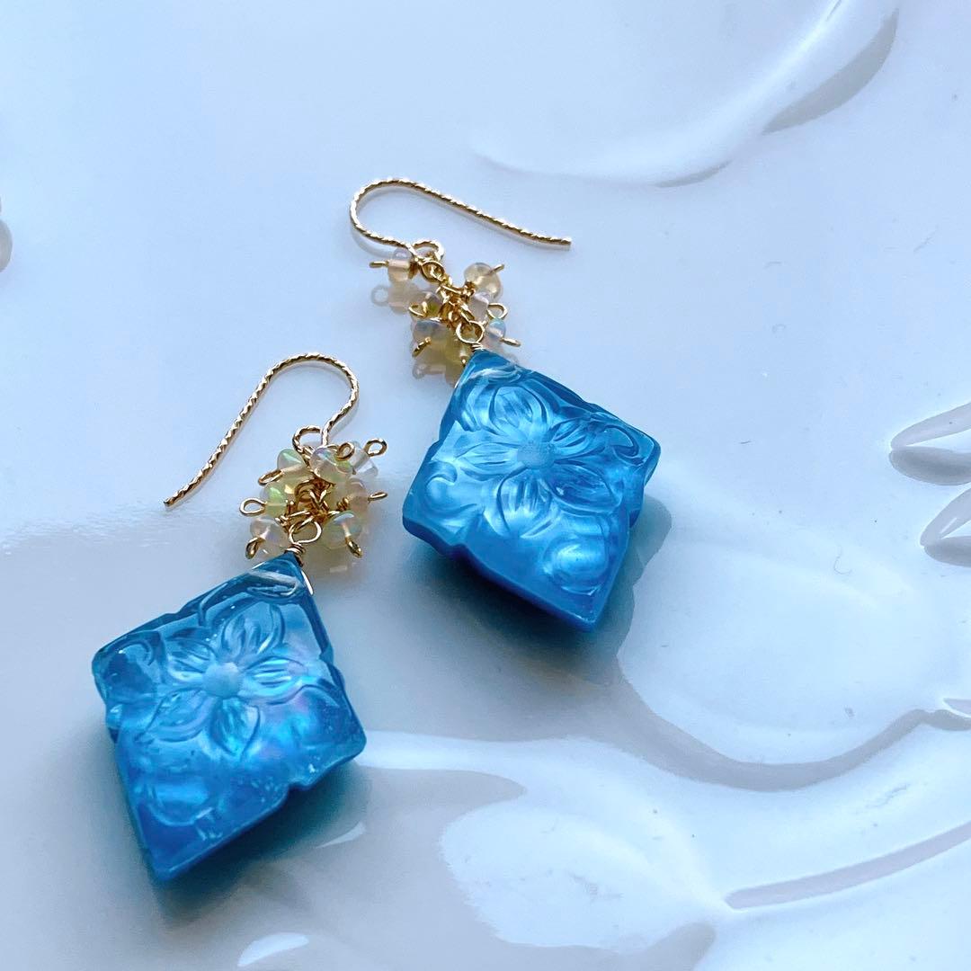 ターコイズ×水晶×MOPトリプレットストーンピアス✧オパール