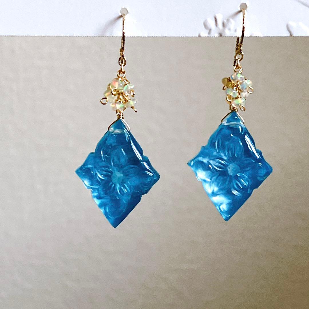 ターコイズ×水晶×MOPトリプレットストーンピアス✧オパール