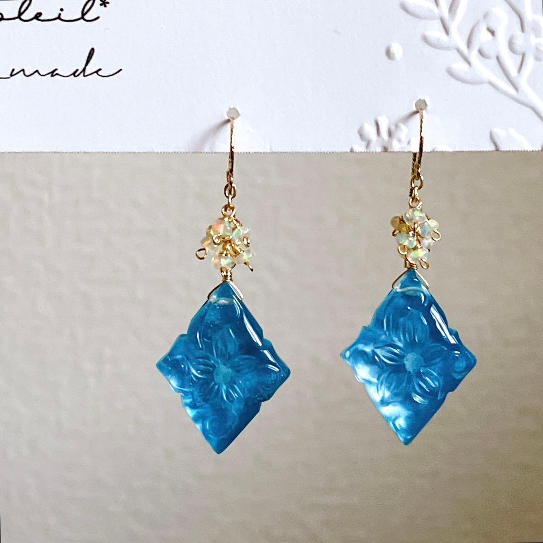 ターコイズ×水晶×MOPトリプレットストーンピアス✧オパール