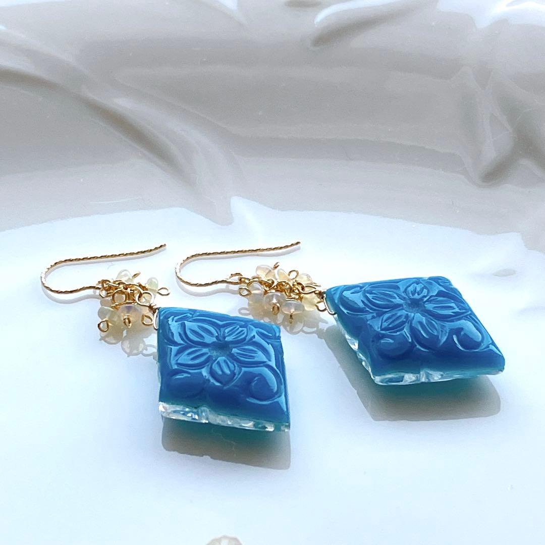 ターコイズ×水晶×MOPトリプレットストーンピアス✧オパール