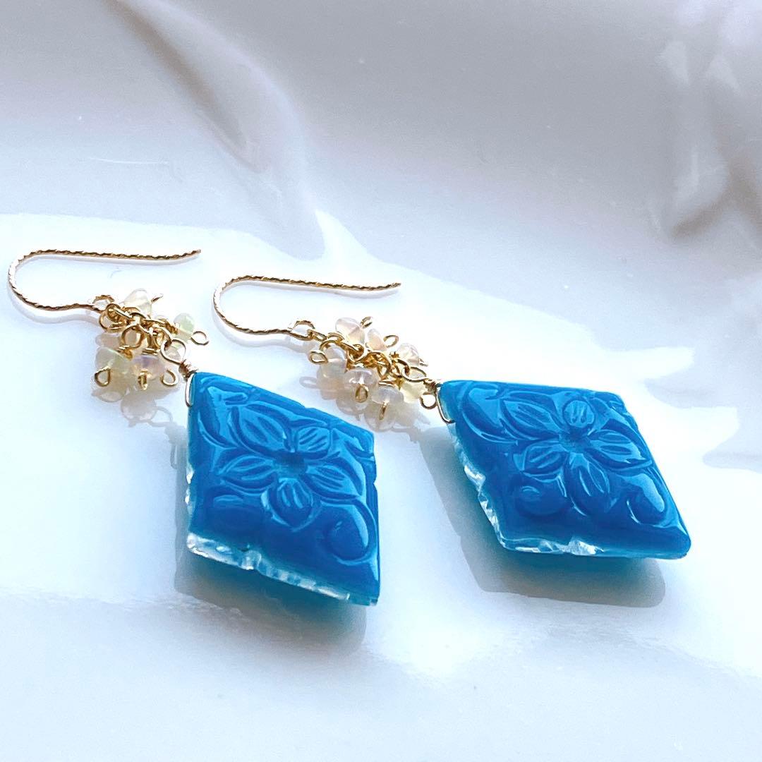 ターコイズ×水晶×MOPトリプレットストーンピアス✧オパール