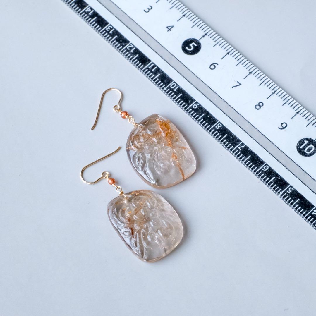 14kgfルチルクォーツカービングピアス/イヤリング