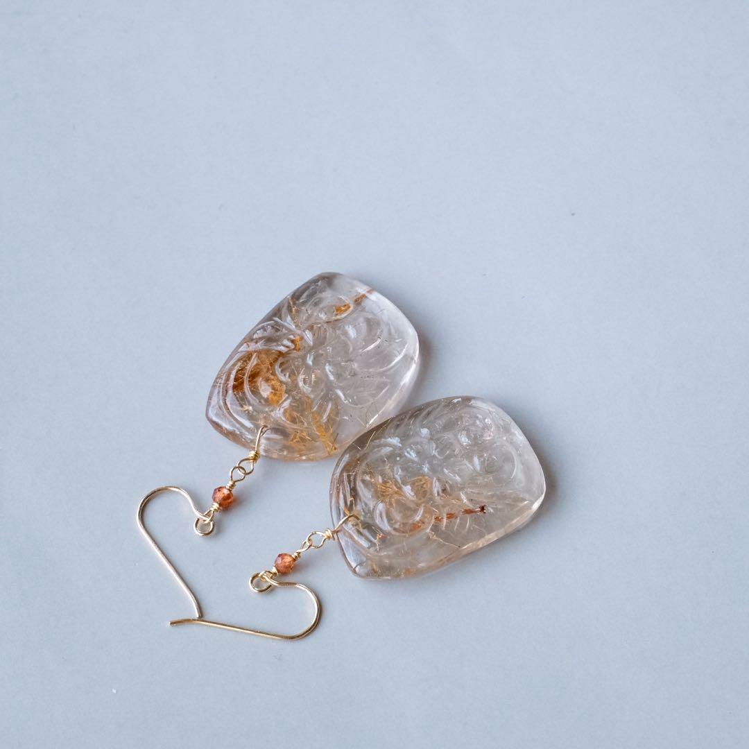 14kgfルチルクォーツカービングピアス/イヤリング