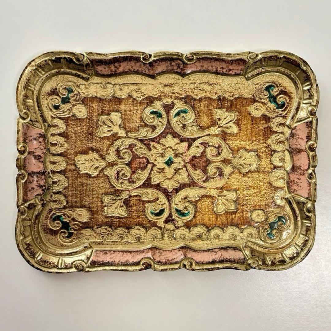 【花リム】イタリア ヴィンテージ 木製 タブレットフローレンス 金彩 アカンサス
