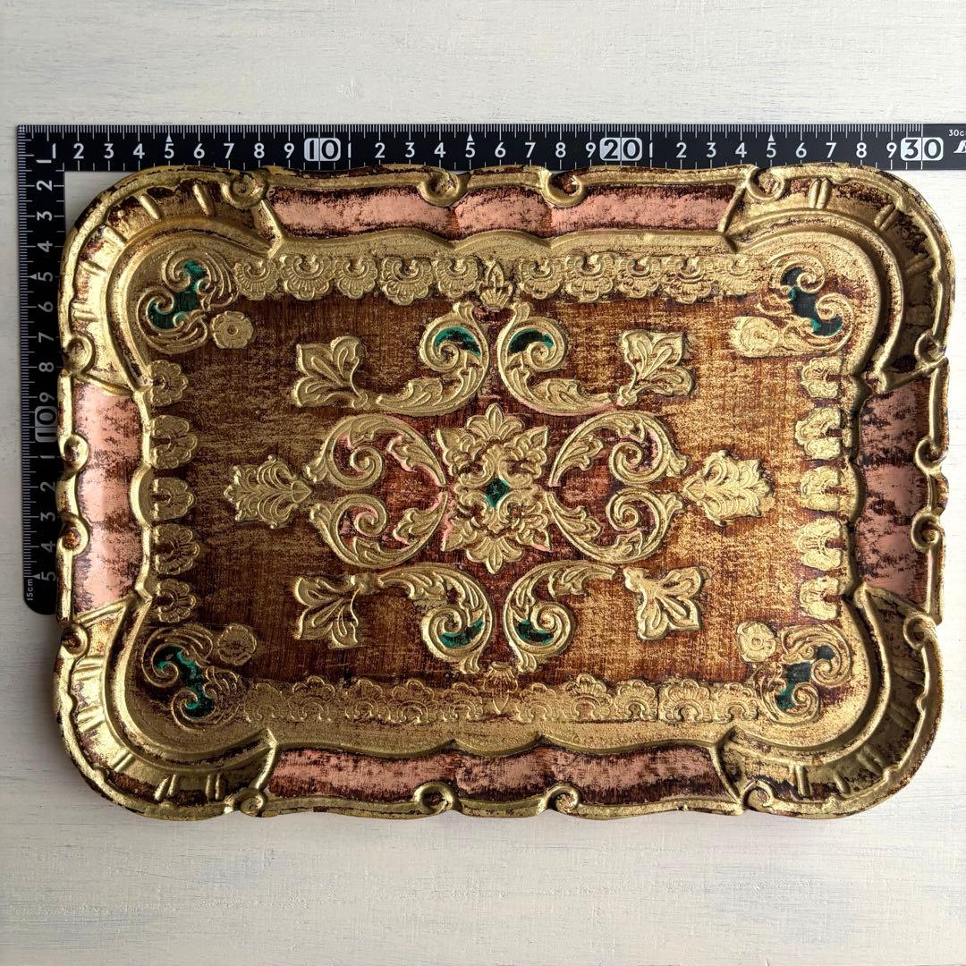 【花リム】イタリア ヴィンテージ 木製 タブレットフローレンス 金彩 アカンサス