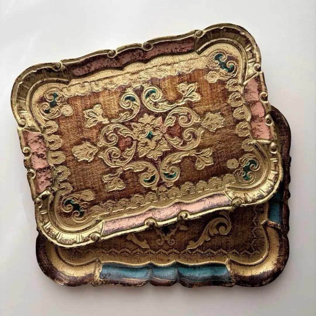 【花リム】イタリア ヴィンテージ 木製 タブレットフローレンス 金彩 アカンサス