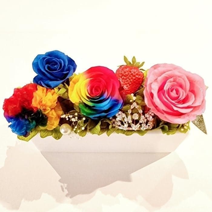【高級プリザーブドフラワー】レインボーローズ レインボーカーネーションスクエア