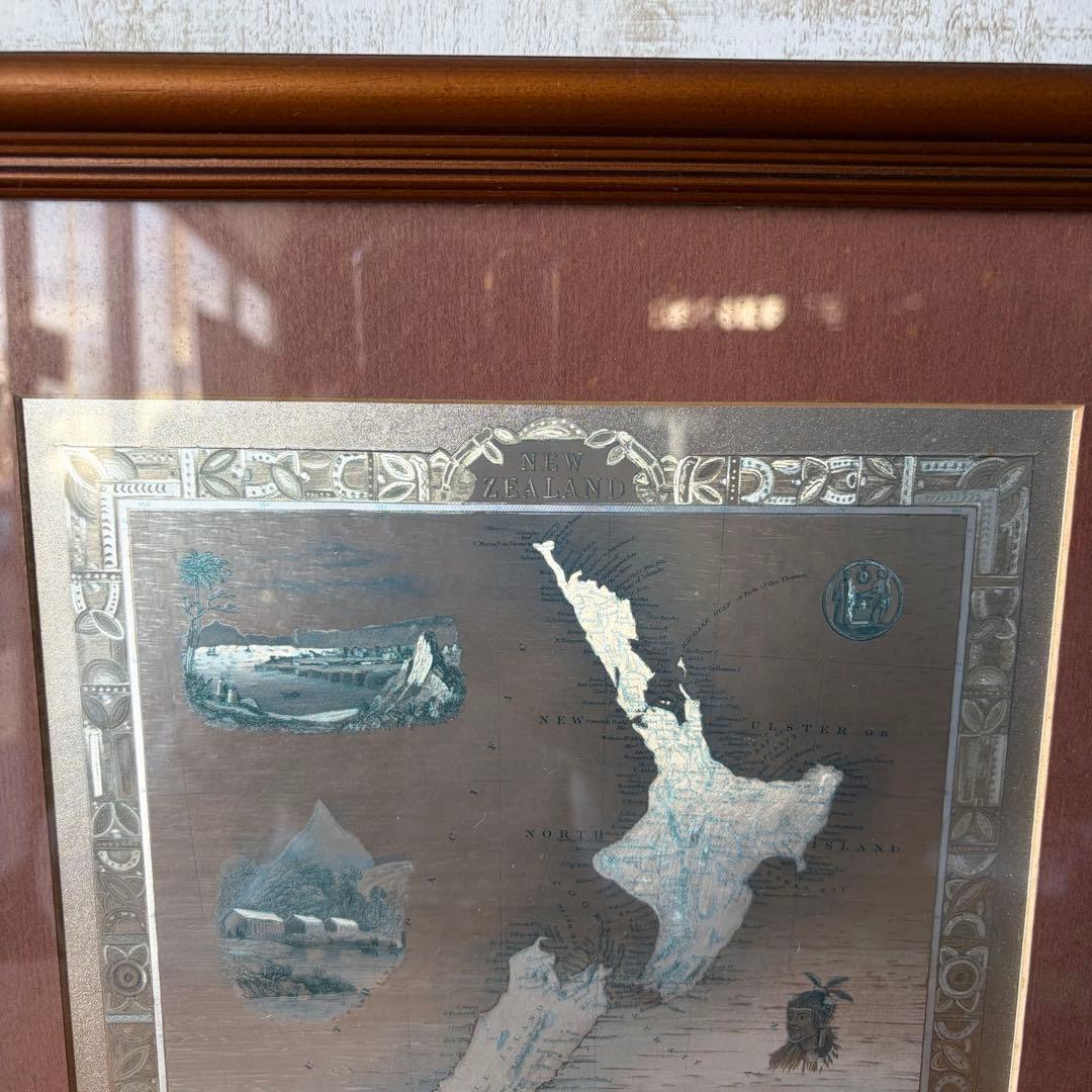 【アンティーク】額装 額縁 New Zealand ニュージーランド マップ