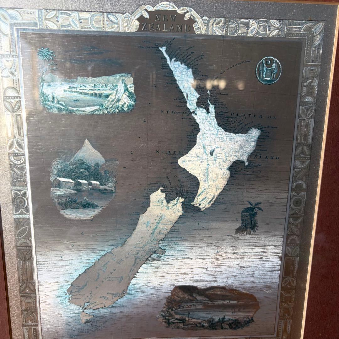 【アンティーク】額装 額縁 New Zealand ニュージーランド マップ