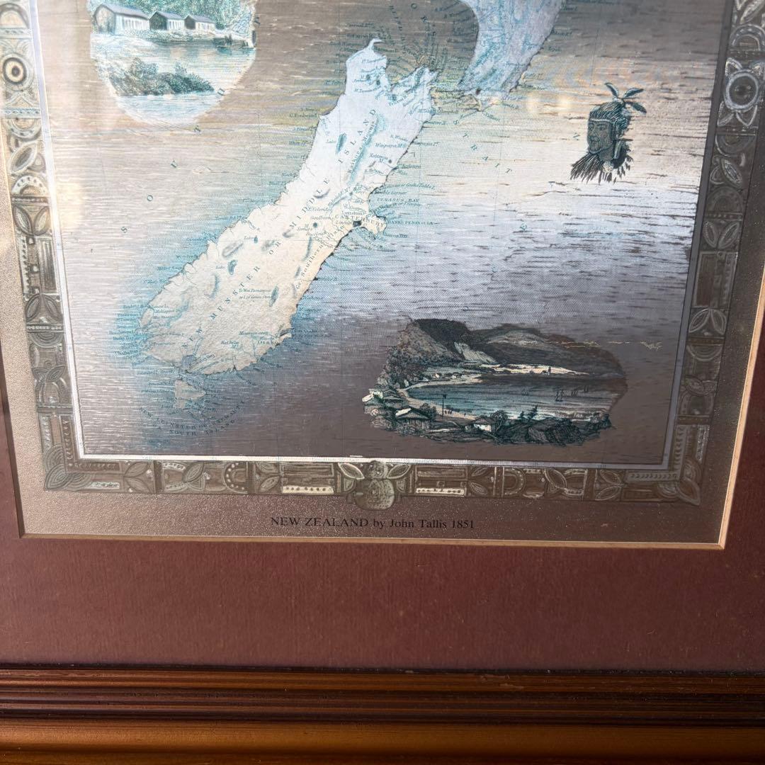 【アンティーク】額装 額縁 New Zealand ニュージーランド マップ