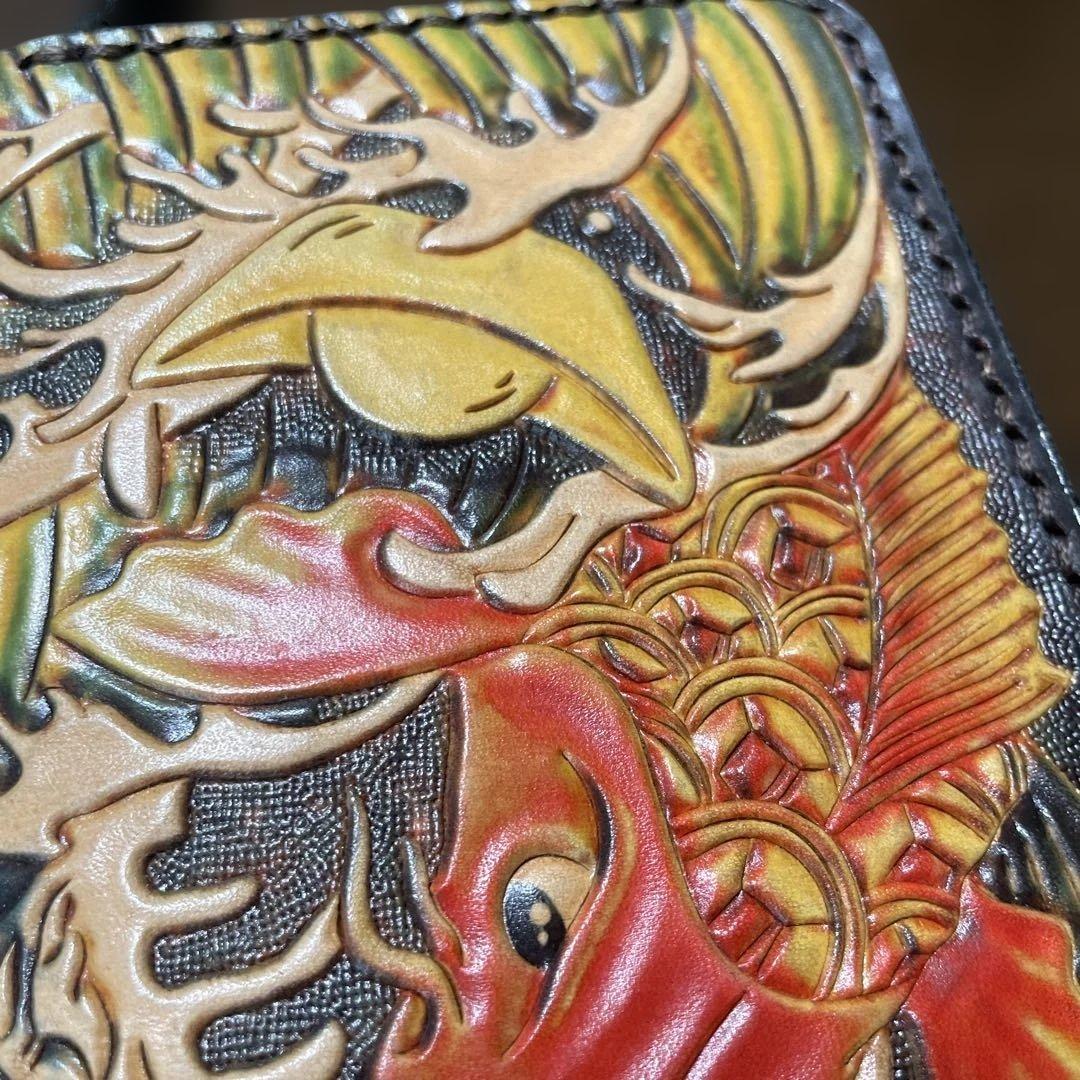 ドラゴン彫刻レザー長財布極美品