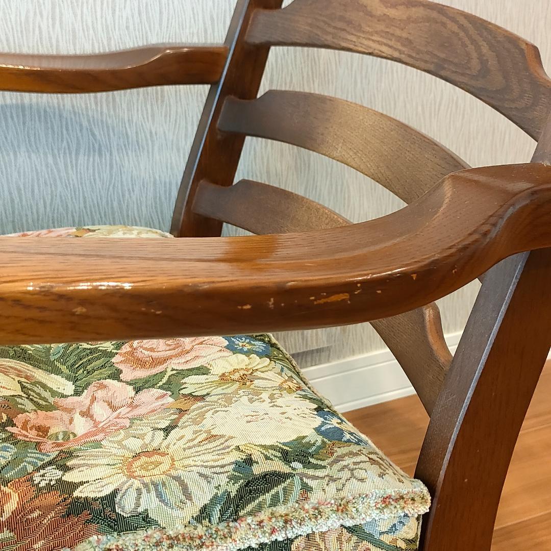 飛騨産業　アームチェア　花柄　キツツキ　穂高　一人掛けソファ