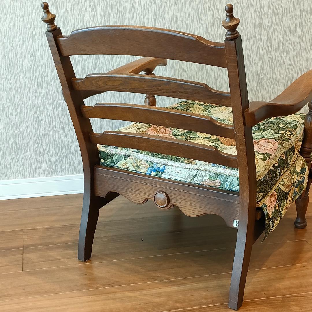 飛騨産業　アームチェア　花柄　キツツキ　穂高　一人掛けソファ