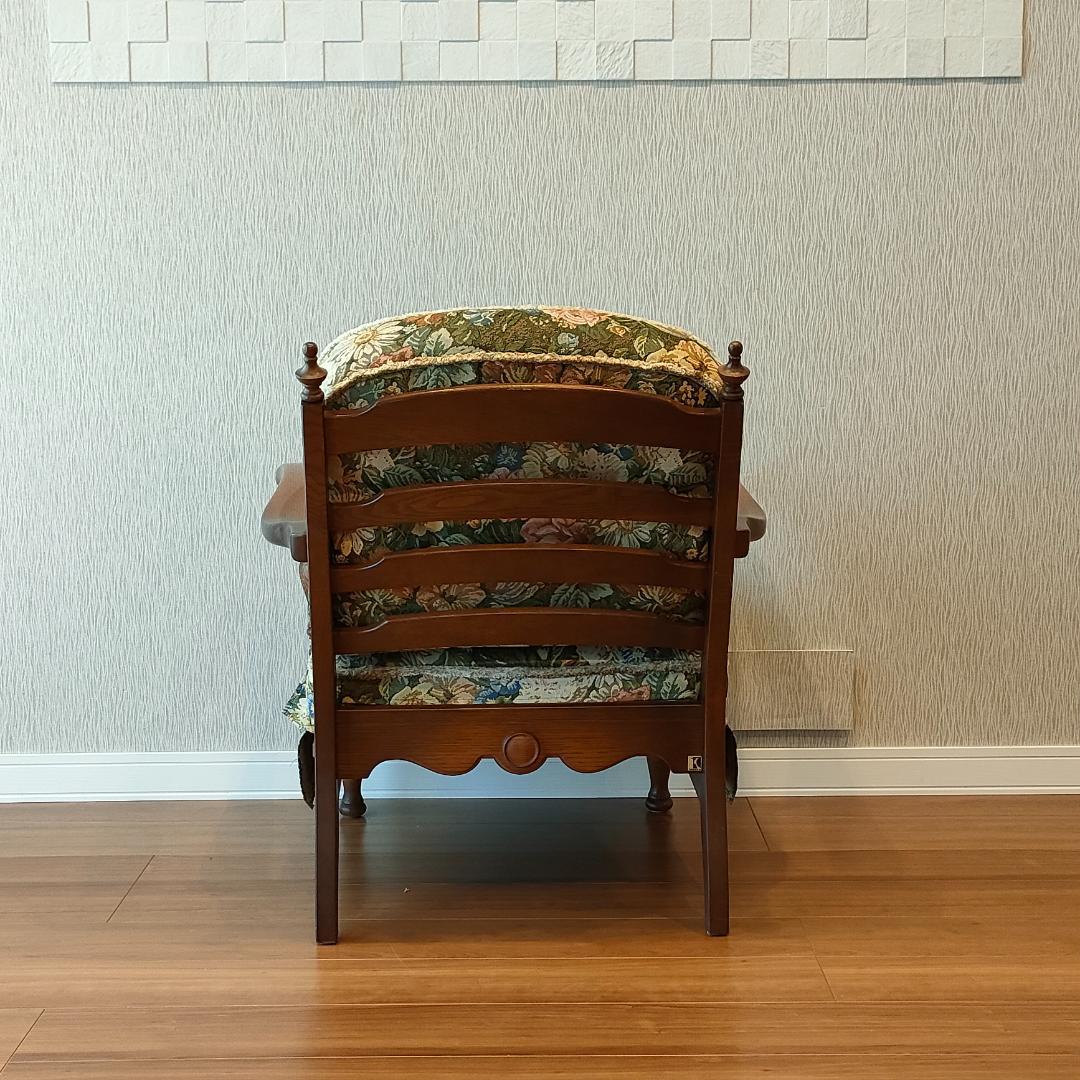 飛騨産業　アームチェア　花柄　キツツキ　穂高　一人掛けソファ