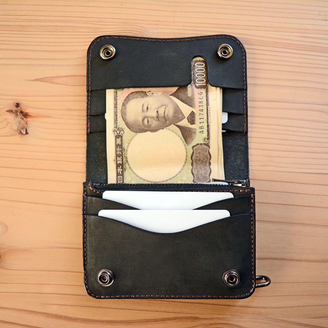 コンパクト ミドル トラッカーウォレット 手のひらサイズ イタリアンレザー