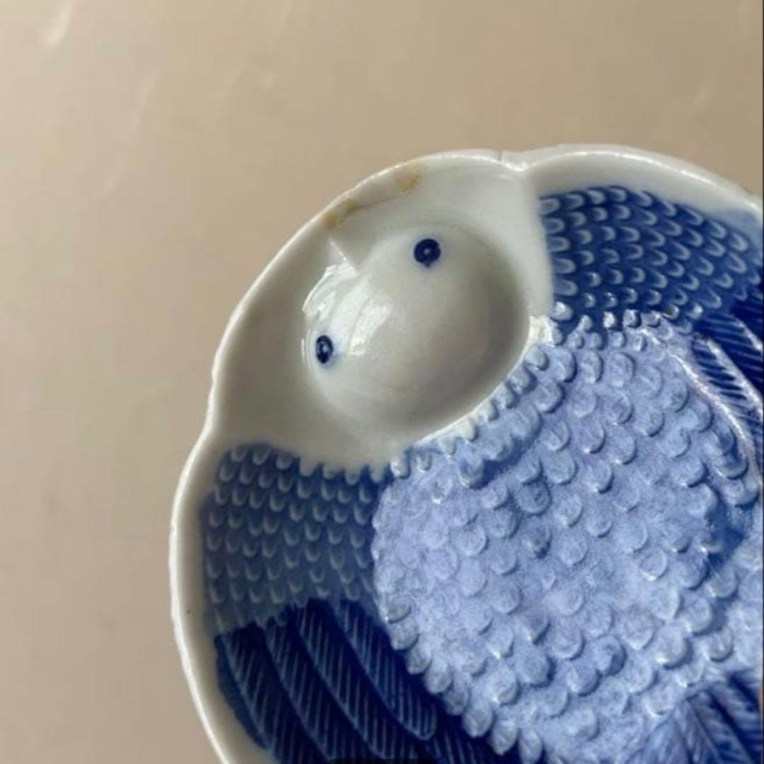 骨董　豆皿　福良雀　染付　菱形　印判　印判皿　小皿　アンティーク　南蛮人