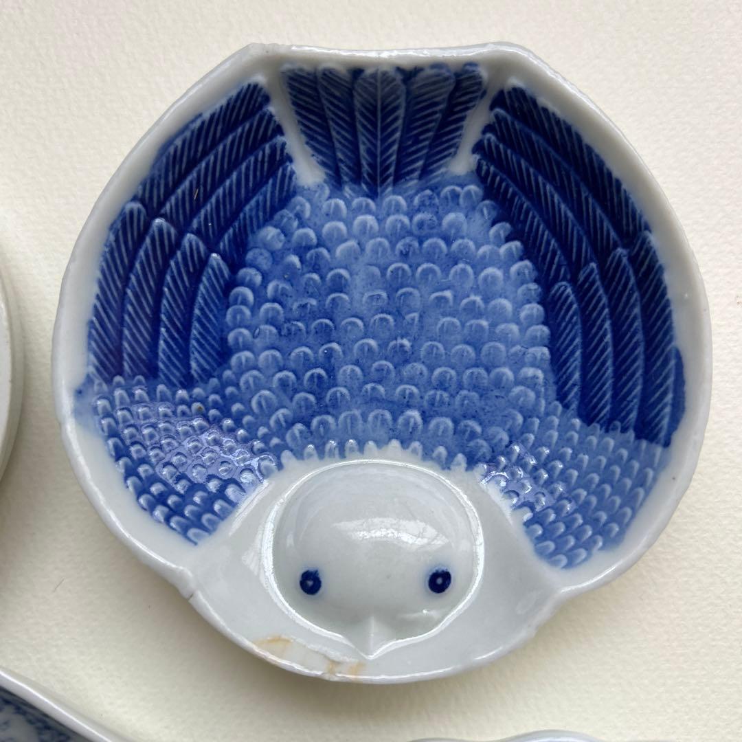 骨董　豆皿　福良雀　染付　菱形　印判　印判皿　小皿　アンティーク　南蛮人