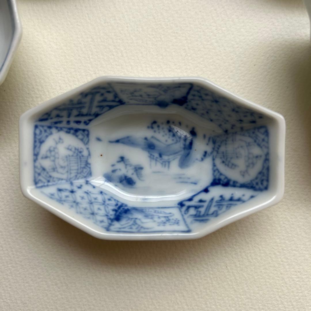 骨董　豆皿　福良雀　染付　菱形　印判　印判皿　小皿　アンティーク　南蛮人
