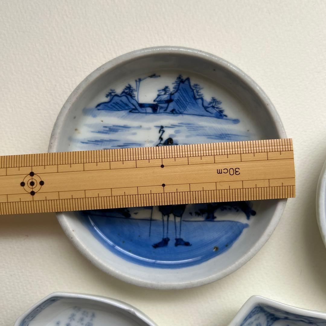 骨董　豆皿　福良雀　染付　菱形　印判　印判皿　小皿　アンティーク　南蛮人