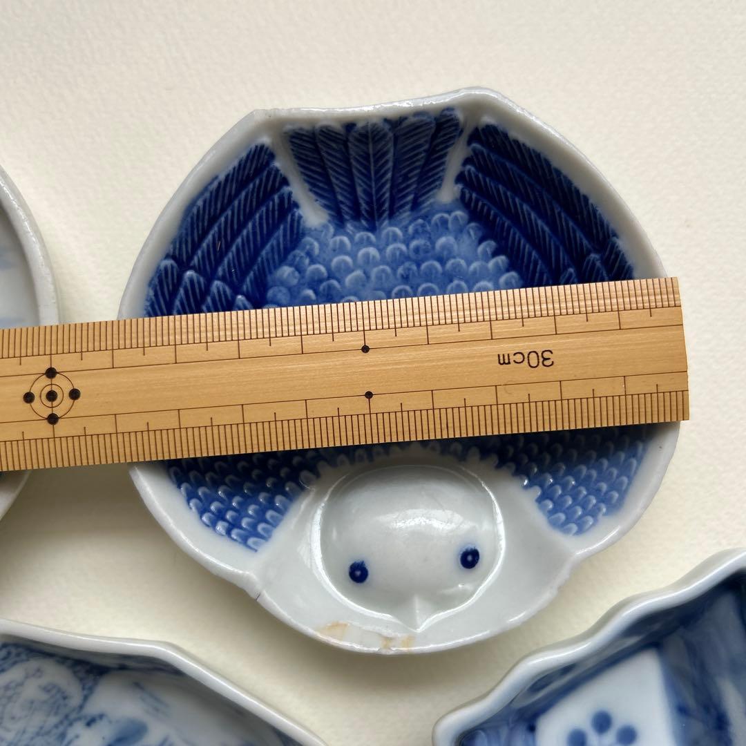 骨董　豆皿　福良雀　染付　菱形　印判　印判皿　小皿　アンティーク　南蛮人