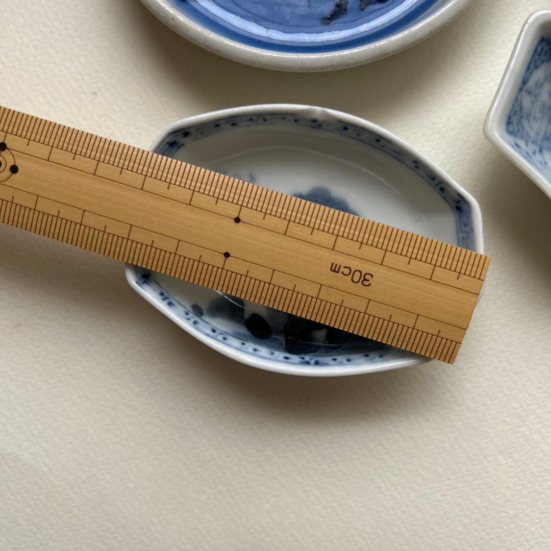 骨董　豆皿　福良雀　染付　菱形　印判　印判皿　小皿　アンティーク　南蛮人