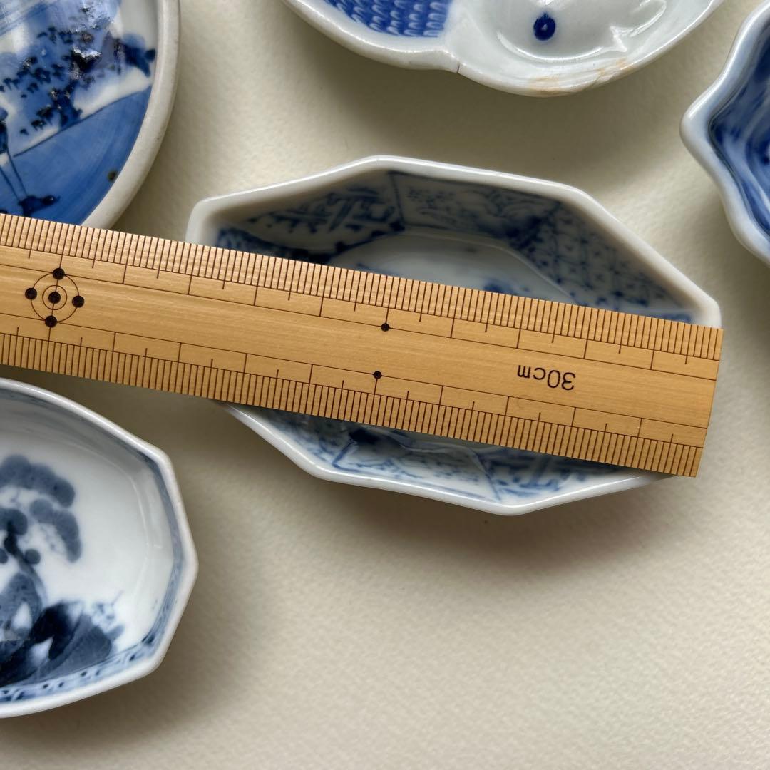 骨董　豆皿　福良雀　染付　菱形　印判　印判皿　小皿　アンティーク　南蛮人