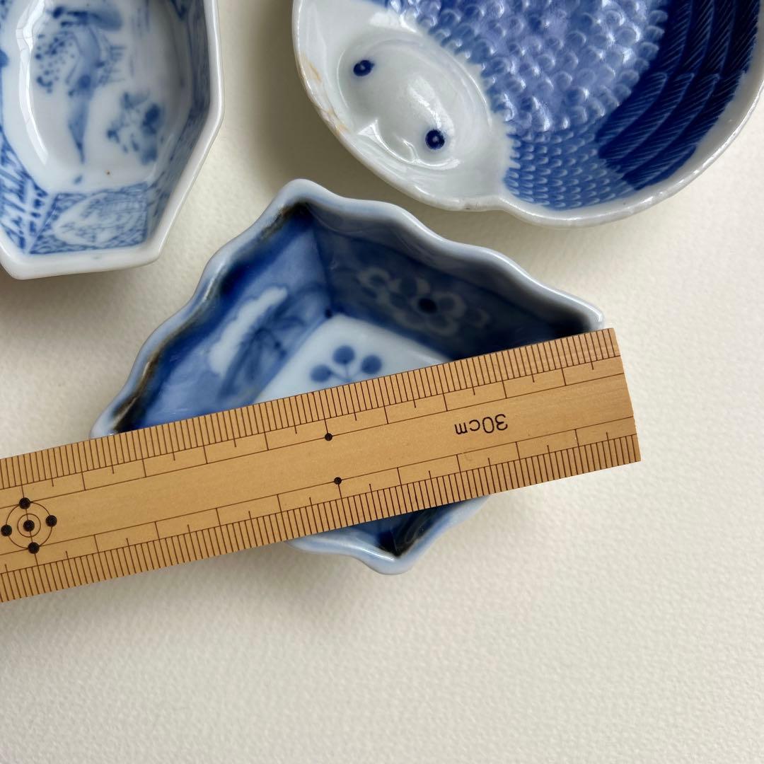 骨董　豆皿　福良雀　染付　菱形　印判　印判皿　小皿　アンティーク　南蛮人