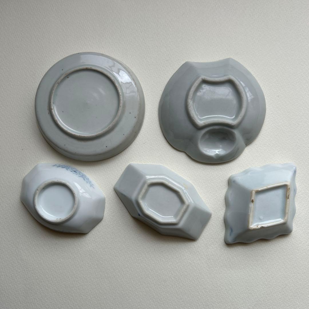 骨董　豆皿　福良雀　染付　菱形　印判　印判皿　小皿　アンティーク　南蛮人