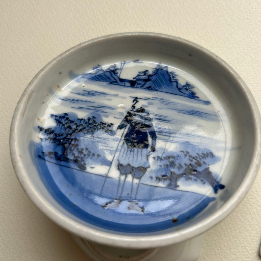 骨董　豆皿　福良雀　染付　菱形　印判　印判皿　小皿　アンティーク　南蛮人