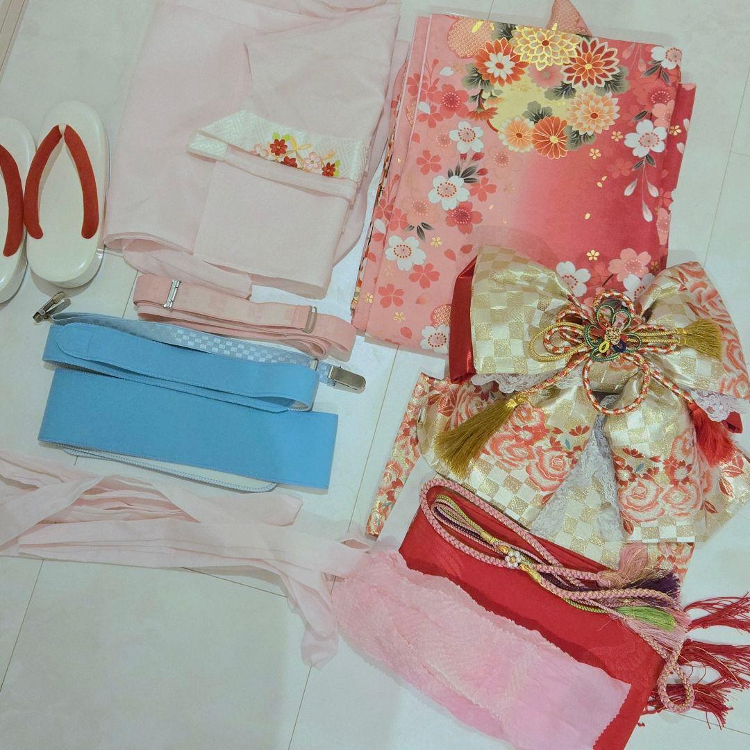 七五三 女の子 ピンク 着物セット 草履付き