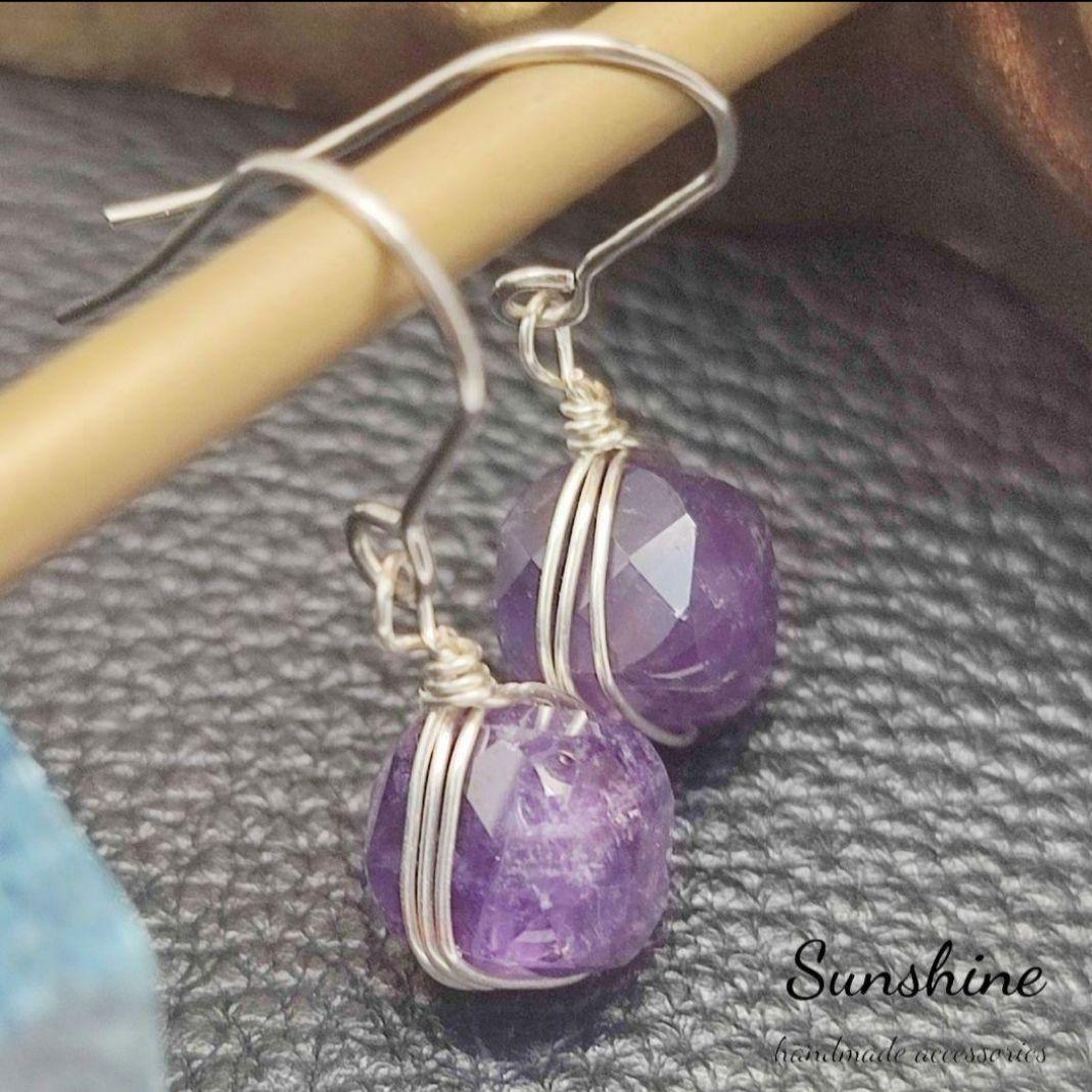 【94】アメジストキューブカット一粒ピアス/イヤリング現品