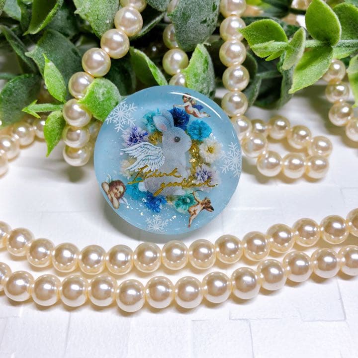 ぼたもち様お取置きです。レジンヘアゴム 野うさぎ 天使No.213