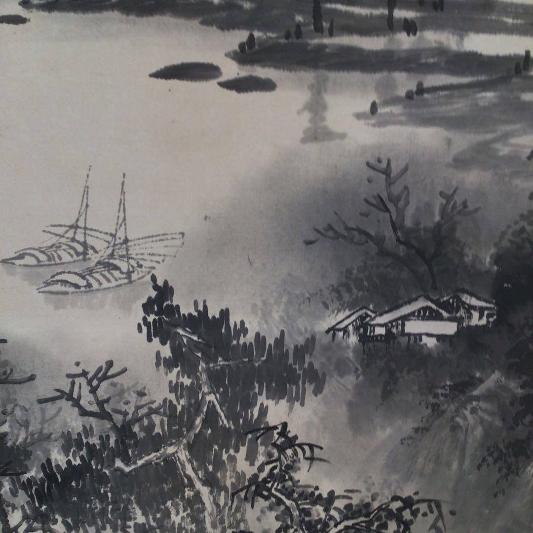 No4026 掛軸　黄勤　款　山水図　紙本　中国美術　中国画　送料無料