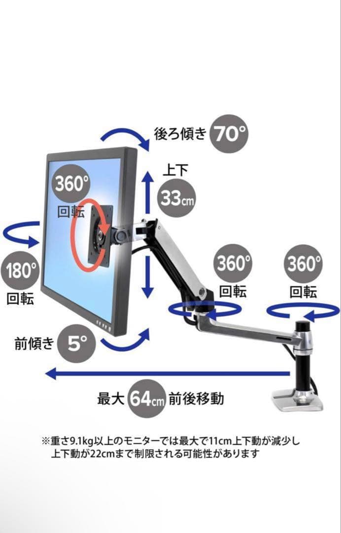 エルゴトロン LX モニターアーム デスクマウント シルバー 34インチおまけ付