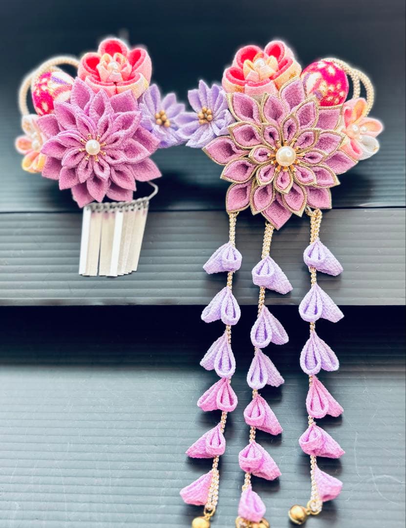 あんみさま専用確認用 七五三髪飾りセット ライラック色×薄藤色 7-19