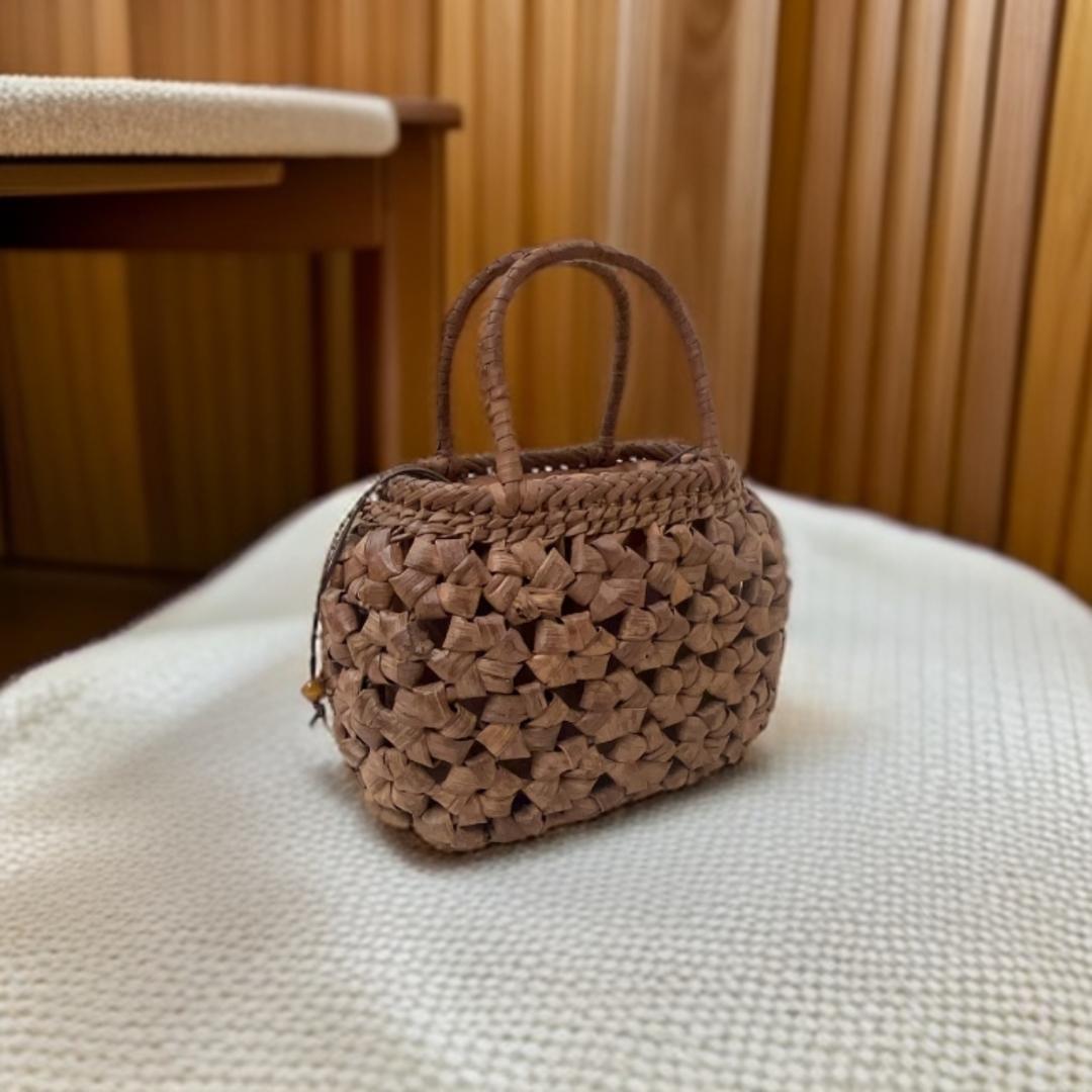 山葡萄 大きな六角花結び編み 山葡萄 かごバッグ 手編み 手提げ 内布付きB