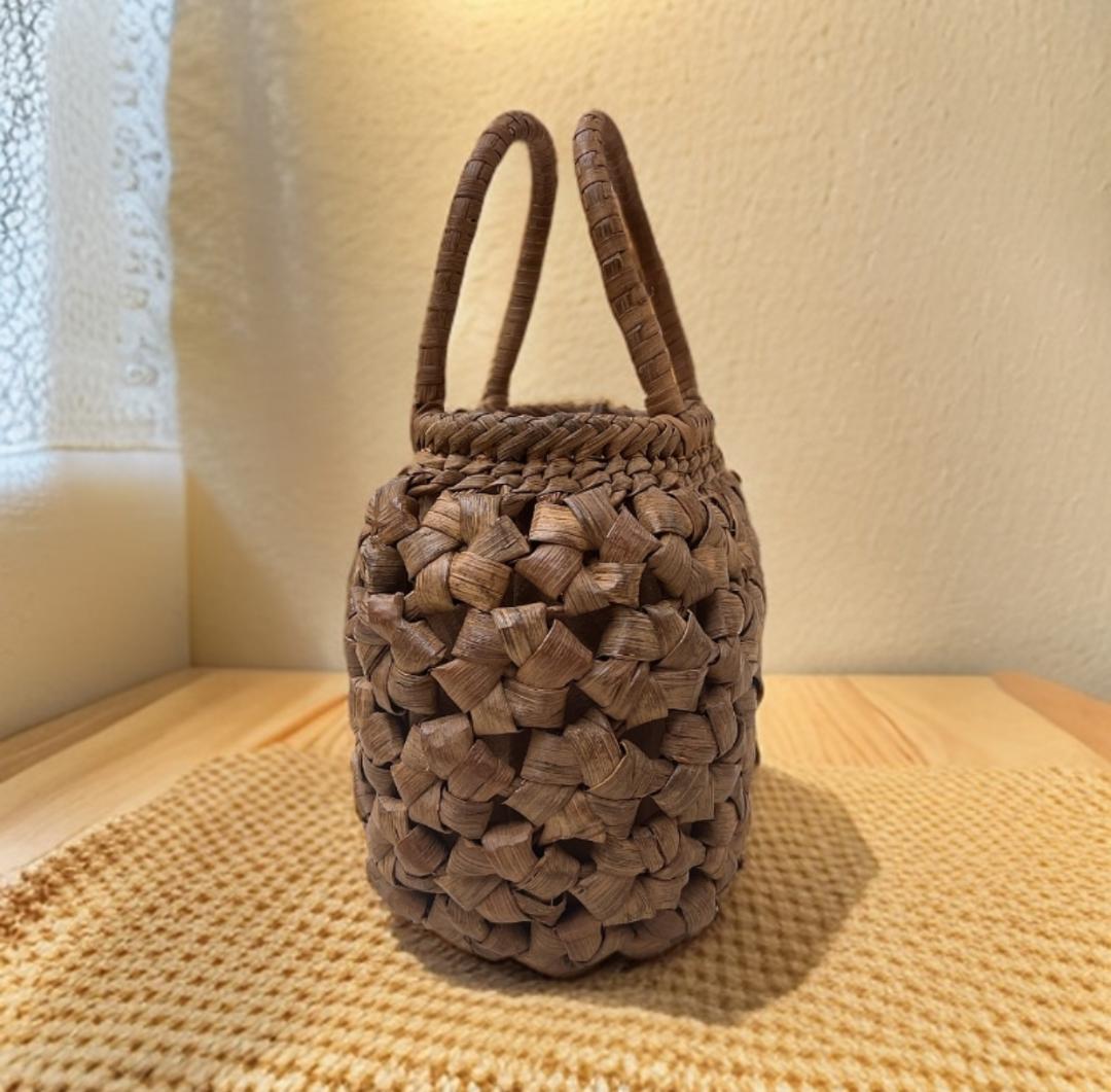 山葡萄 大きな六角花結び編み 山葡萄 かごバッグ 手編み 手提げ 内布付きB