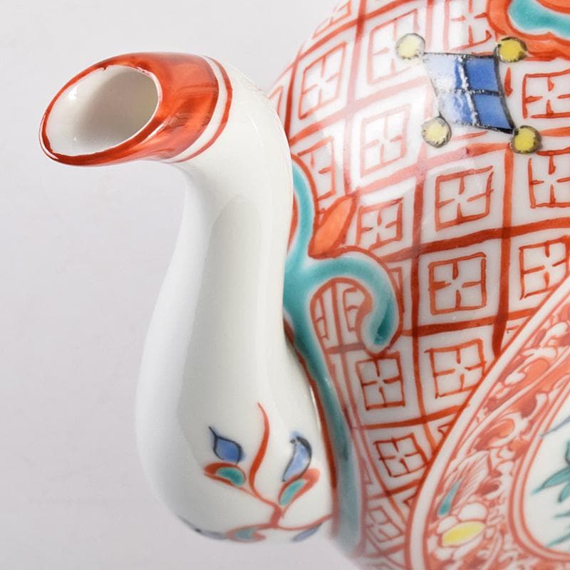 平安　渓仙造　扁壷色絵花鳥図　水注　共箱　M　R5047