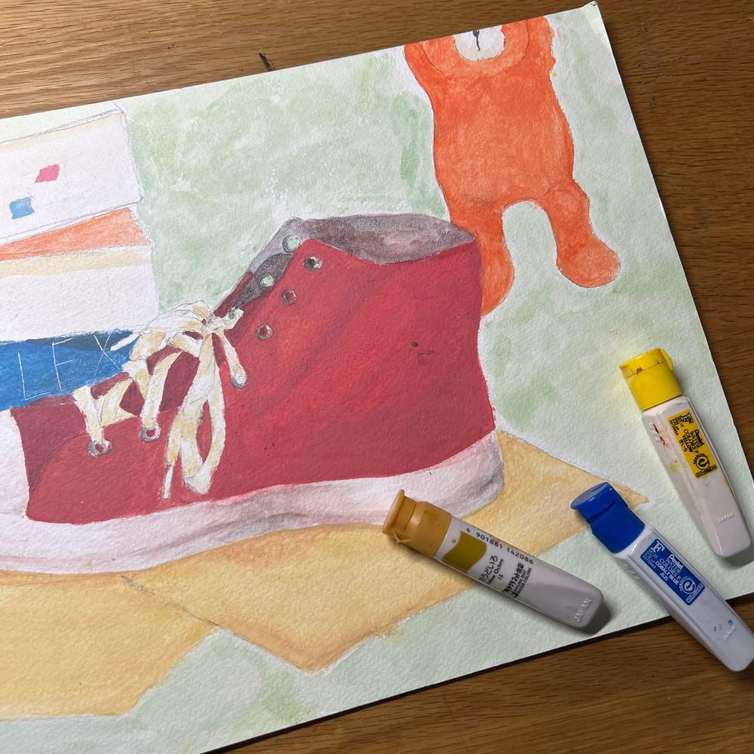 赤いスニーカーの水彩画