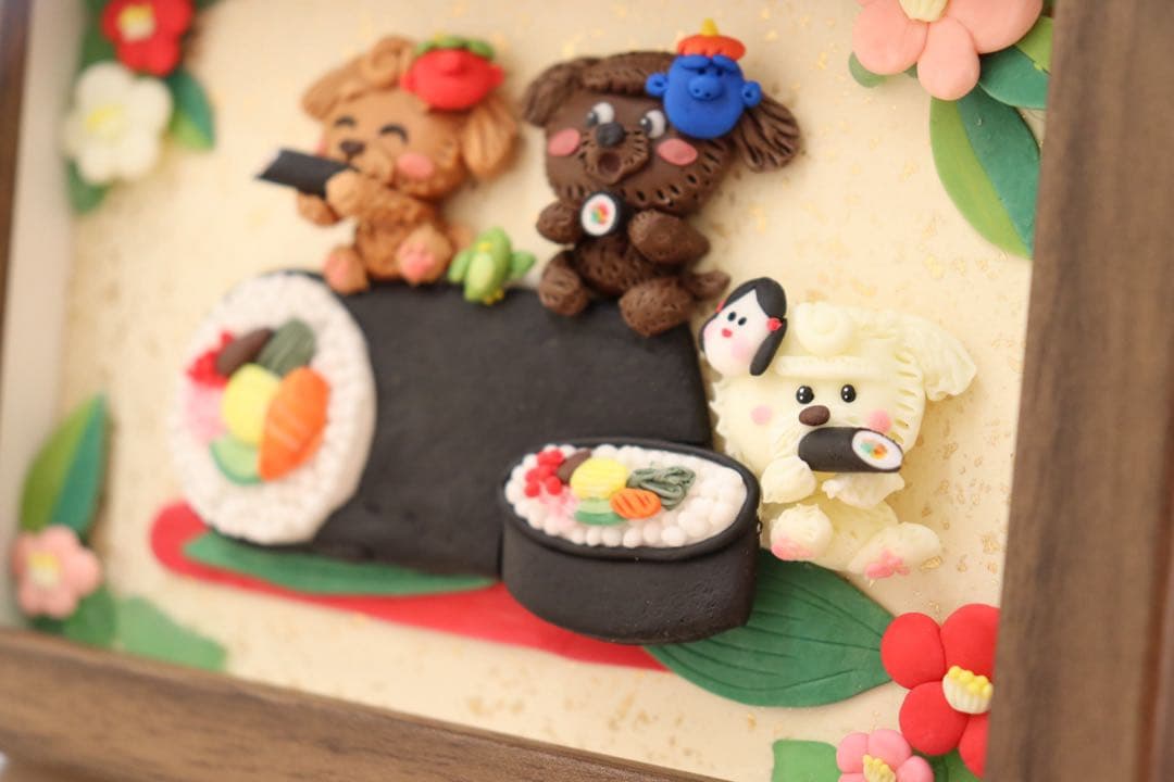 【おっきな恵方巻きの上で】　オリジナル　シーグラスアート