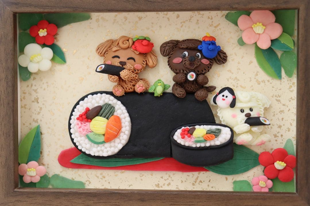 【おっきな恵方巻きの上で】　オリジナル　シーグラスアート