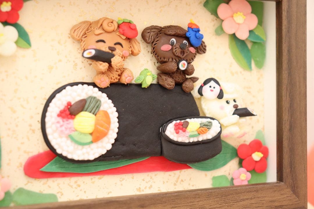 【おっきな恵方巻きの上で】　オリジナル　シーグラスアート