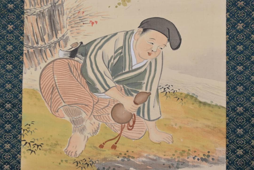 【真作】鴻業/養老之滝図/掛軸/名家伝来/AA-708