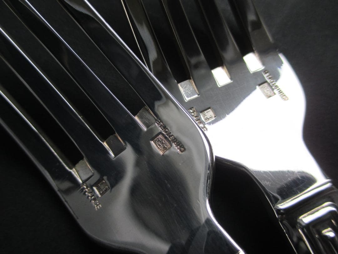 極美品☆仏蘭西 高級銀器☆クリストフルシルバー テーブルフォーク2本　トライアド